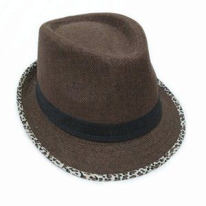 Brown & Cheetah Print Fedora Hat